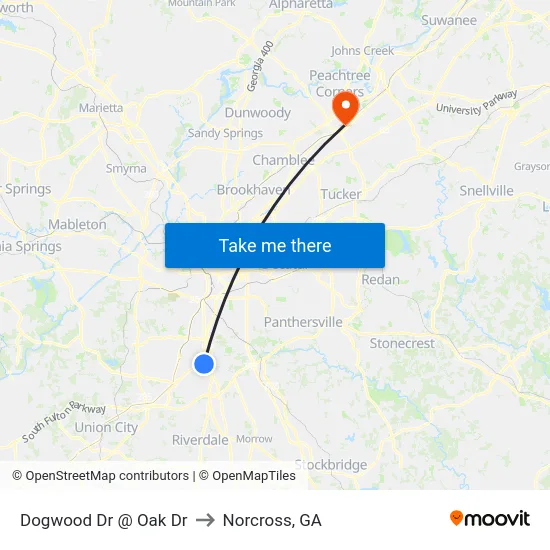 Dogwood Dr @ Oak Dr to Norcross, GA map
