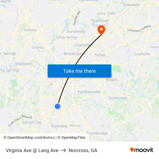 Virginia Ave @ Lang Ave to Norcross, GA map