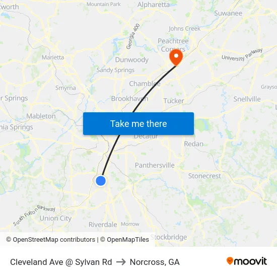 Cleveland Ave @ Sylvan Rd to Norcross, GA map