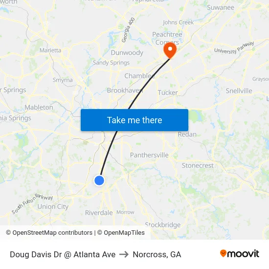Doug Davis Dr @ Atlanta Ave to Norcross, GA map