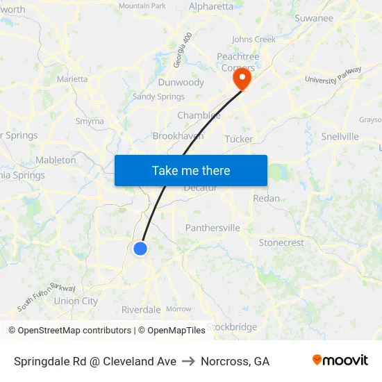 Springdale Rd @ Cleveland Ave to Norcross, GA map
