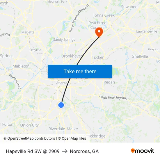 Hapeville Rd SW @ 2909 to Norcross, GA map