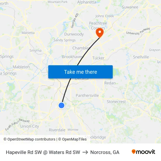Hapeville Rd SW @ Waters Rd SW to Norcross, GA map