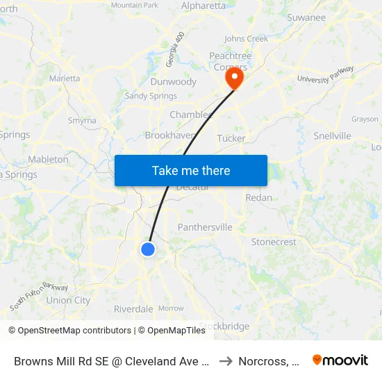 Browns Mill Rd SE @ Cleveland Ave SE to Norcross, GA map