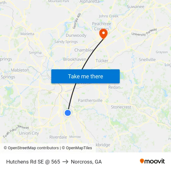 Hutchens Rd SE @ 565 to Norcross, GA map