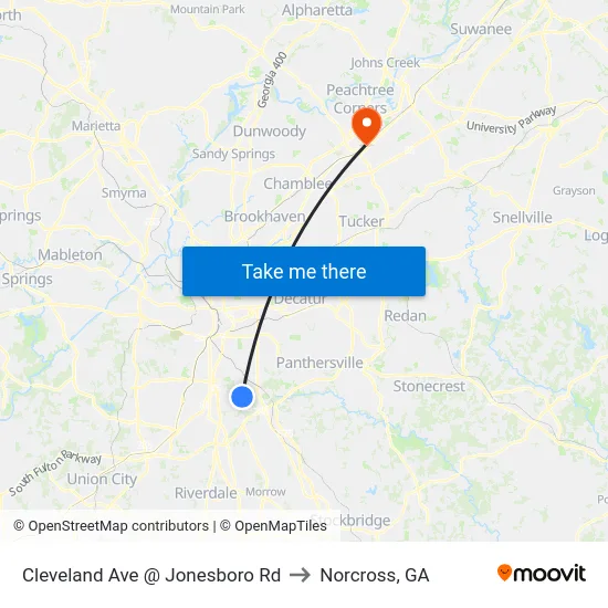 Cleveland Ave @ Jonesboro Rd to Norcross, GA map