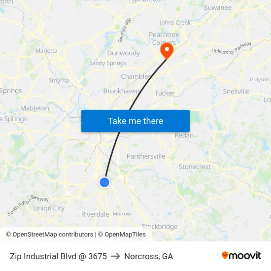 Zip Industrial Blvd @ 3675 to Norcross, GA map