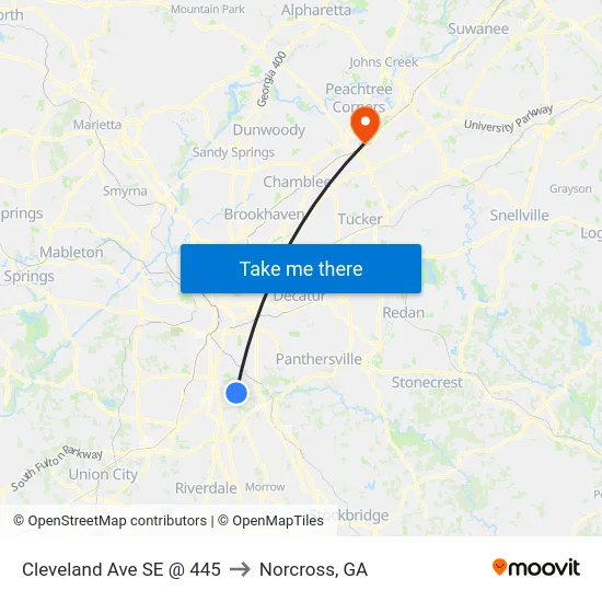 Cleveland Ave SE @ 445 to Norcross, GA map