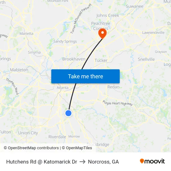 Hutchens Rd @ Katomarick Dr to Norcross, GA map