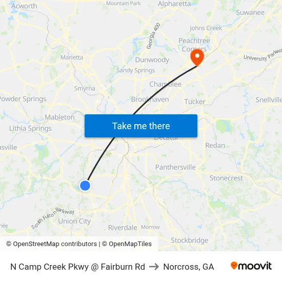 N Camp Creek Pkwy @ Fairburn Rd to Norcross, GA map
