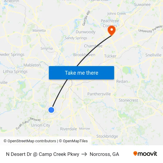 N Desert Dr @ Camp Creek Pkwy to Norcross, GA map