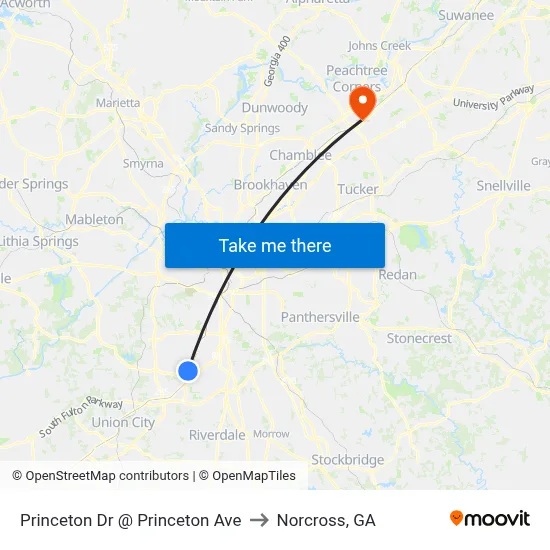Princeton Dr @ Princeton Ave to Norcross, GA map