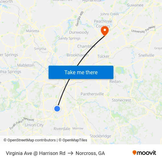 Virginia Ave @ Harrison Rd to Norcross, GA map
