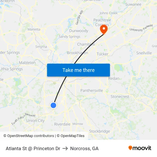 Atlanta St @ Princeton Dr to Norcross, GA map
