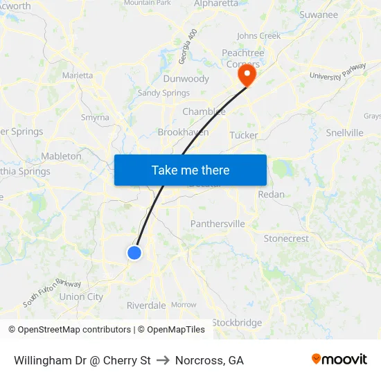 Willingham Dr @ Cherry St to Norcross, GA map