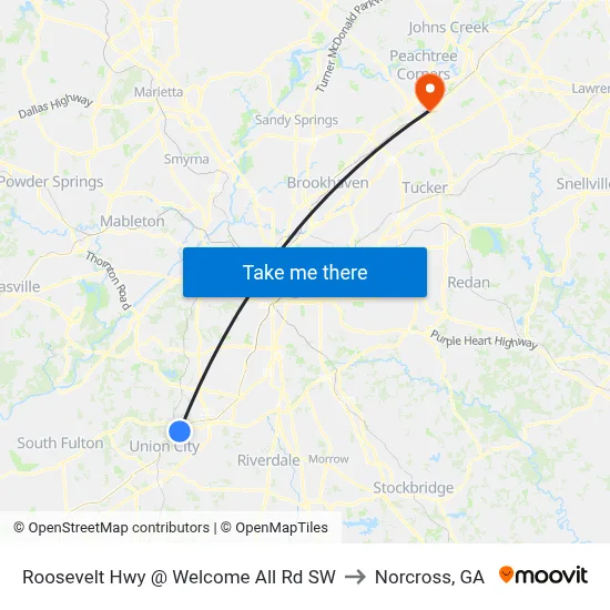 Roosevelt Hwy @ Welcome All Rd SW to Norcross, GA map