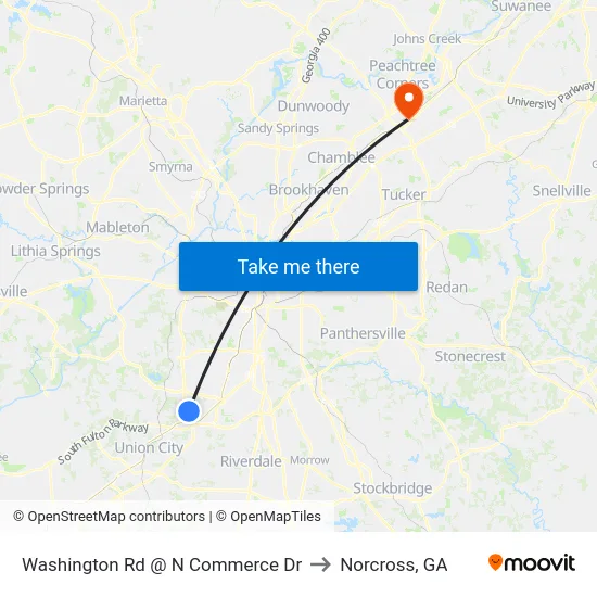 Washington Rd @ N Commerce Dr to Norcross, GA map