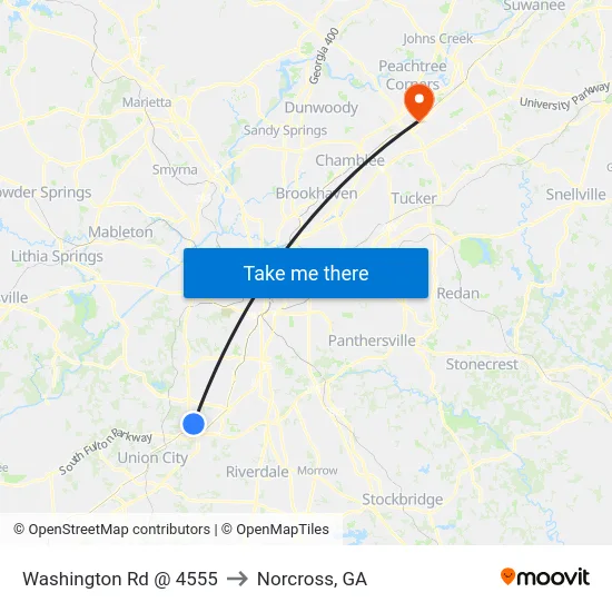 Washington Rd @ 4555 to Norcross, GA map