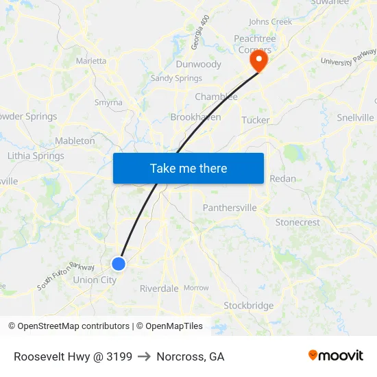 Roosevelt Hwy @ 3199 to Norcross, GA map