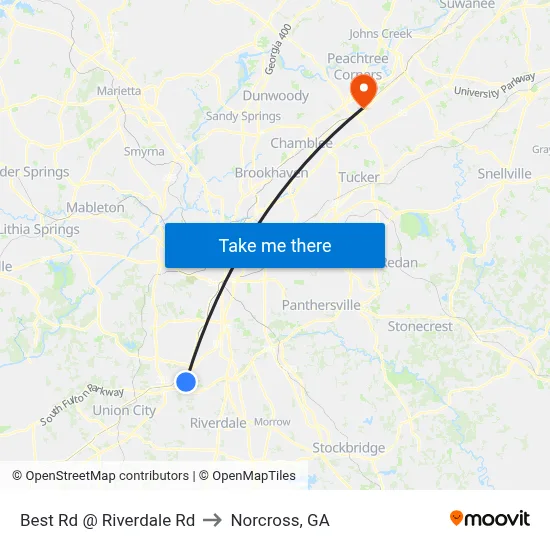 Best Rd @ Riverdale Rd to Norcross, GA map