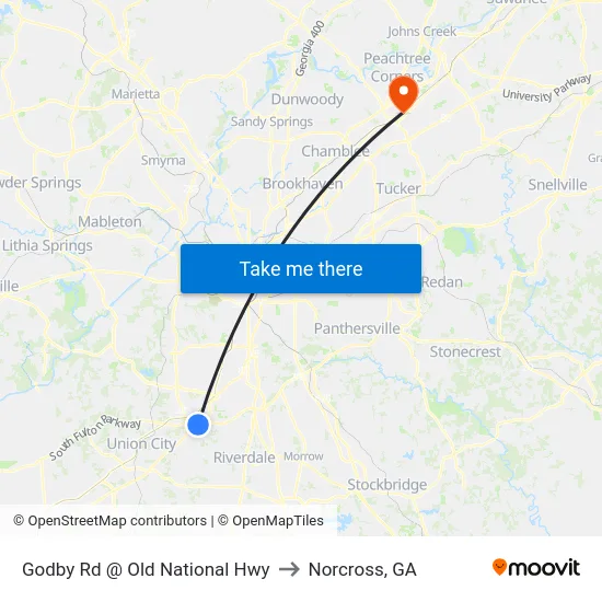 Godby Rd @ Old National Hwy to Norcross, GA map
