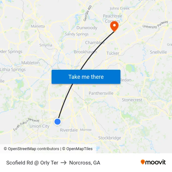 Scofield Rd @ Orly Ter to Norcross, GA map
