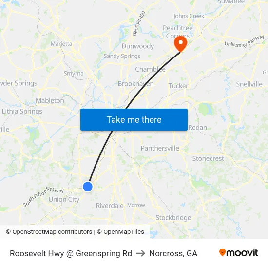 Roosevelt Hwy @ Greenspring Rd to Norcross, GA map