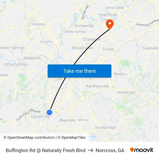 Buffington Rd @ Naturally Fresh Blvd to Norcross, GA map