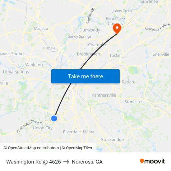 Washington Rd @ 4626 to Norcross, GA map