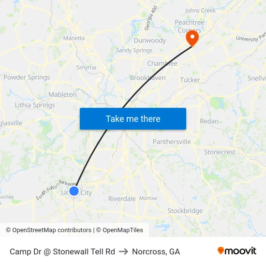 Camp Dr @ Stonewall Tell Rd to Norcross, GA map