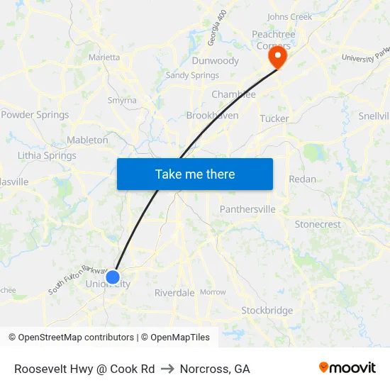 Roosevelt Hwy @ Cook Rd to Norcross, GA map