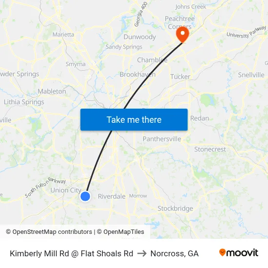Kimberly Mill Rd @ Flat Shoals Rd to Norcross, GA map