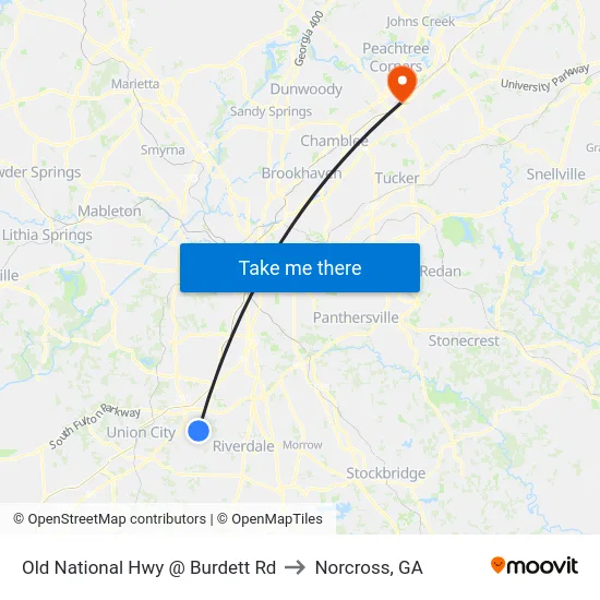 Old National Hwy @ Burdett Rd to Norcross, GA map
