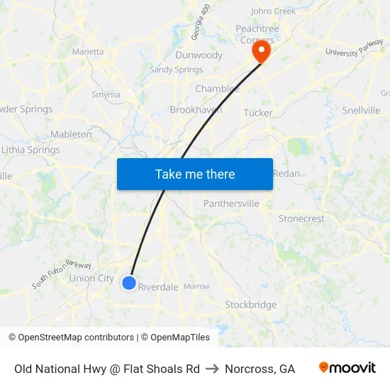 Old National Hwy @ Flat Shoals Rd to Norcross, GA map