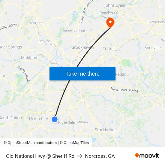 Old National Hwy @ Sheriff Rd to Norcross, GA map