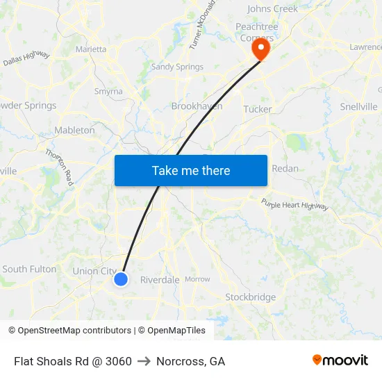 Flat Shoals Rd @ 3060 to Norcross, GA map