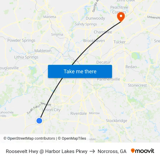Roosevelt Hwy @ Harbor Lakes Pkwy to Norcross, GA map