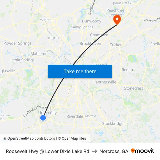 Roosevelt Hwy @ Lower Dixie Lake Rd to Norcross, GA map