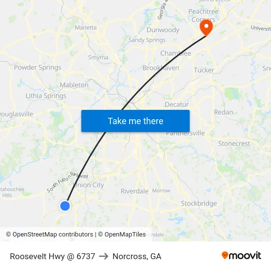 Roosevelt Hwy @ 6737 to Norcross, GA map