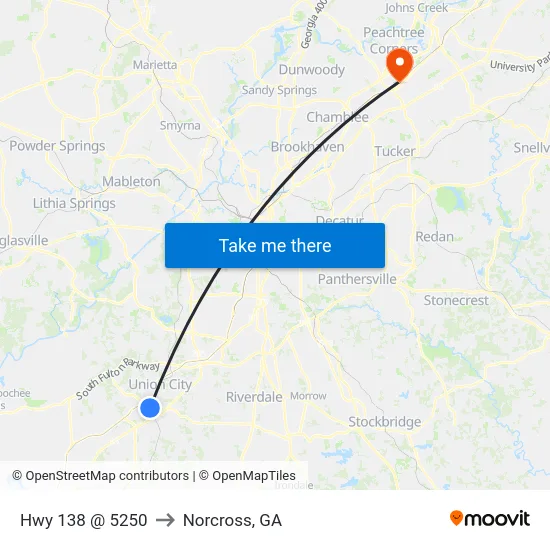 Hwy 138 @ 5250 to Norcross, GA map