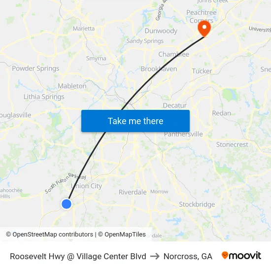 Roosevelt Hwy @ Village Center Blvd to Norcross, GA map