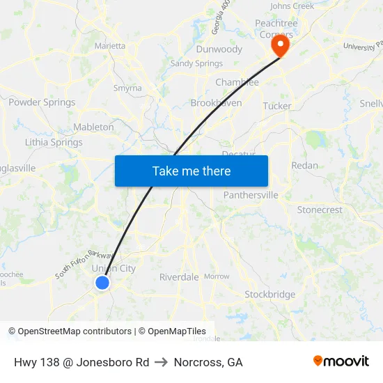 Hwy 138 @ Jonesboro Rd to Norcross, GA map