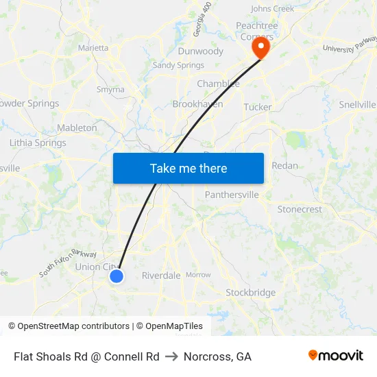 Flat Shoals Rd @ Connell Rd to Norcross, GA map