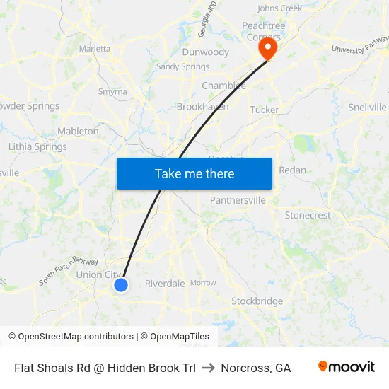 Flat Shoals Rd @ Hidden Brook Trl to Norcross, GA map