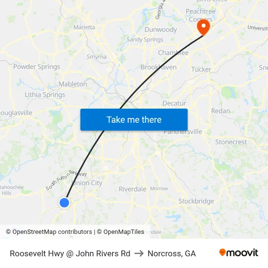 Roosevelt Hwy @ John Rivers Rd to Norcross, GA map