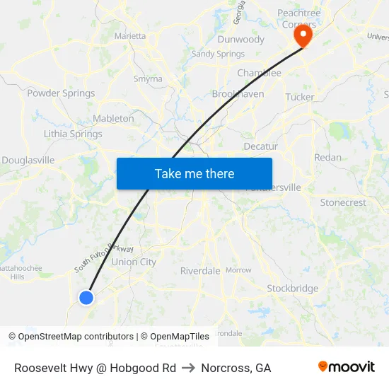 Roosevelt Hwy @ Hobgood Rd to Norcross, GA map