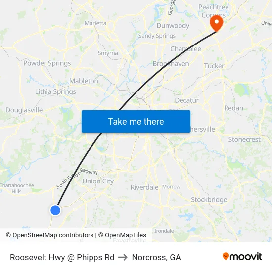 Roosevelt Hwy @ Phipps Rd to Norcross, GA map