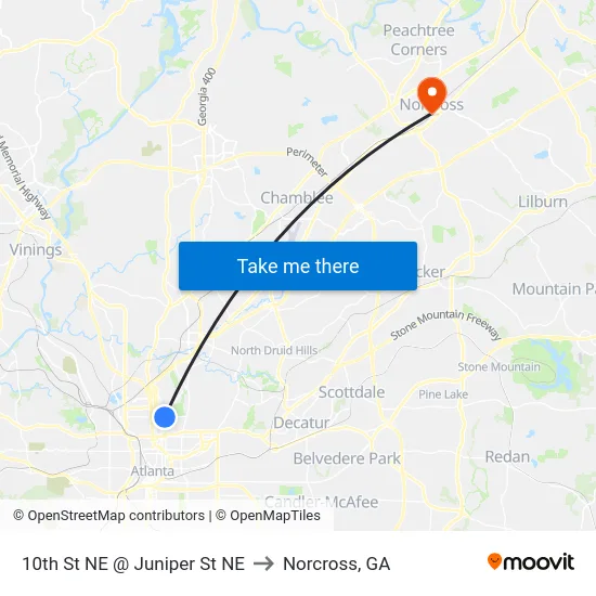 10th St NE @ Juniper St NE to Norcross, GA map