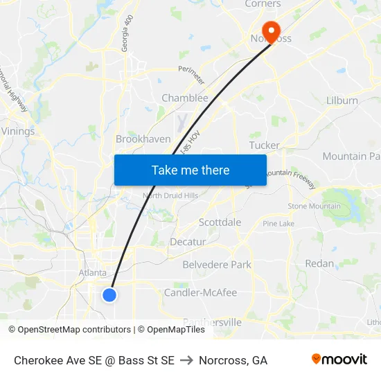 Cherokee Ave SE @ Bass St SE to Norcross, GA map