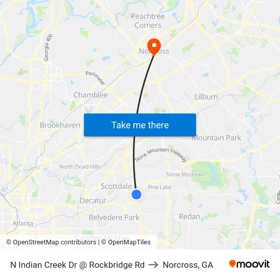 N Indian Creek Dr @ Rockbridge Rd to Norcross, GA map